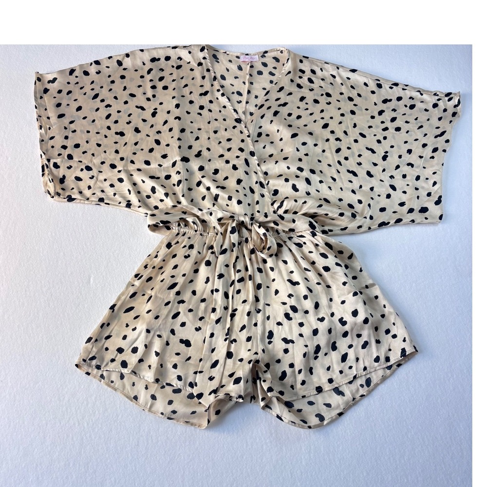 Pink Lily Dalmatian Print Satin Romper Champagne Black Kimono Sleeve Medium‎ - Picture 3 of 12